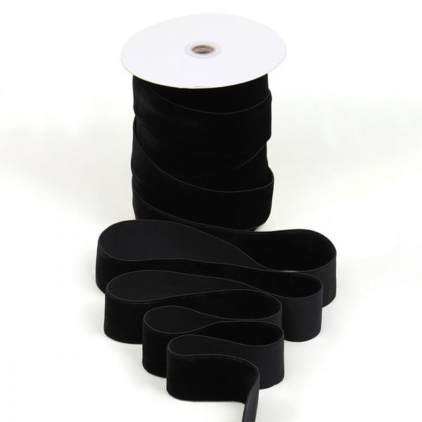 Лента бархатная (тесьма) эластичная 38.0 мм / 20±1 метров, нейлон, черный