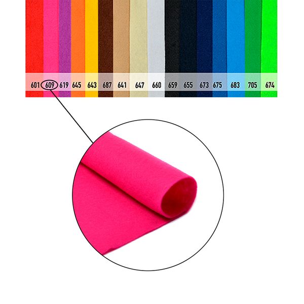 Фетр рулонный жесткий 1.0 мм, 100 см, рул. 10 метров, цв. 609 ярк.розовый