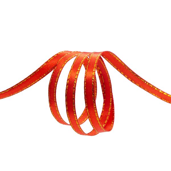 Лента атласная 1-сторонняя 6.0 мм / 22.86±1 метров, с золотой нитью, 163 красный, Globus