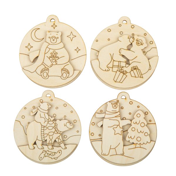 Заготовка из фанеры набор подвесок Елочные игрушки 9х8х0.3 см, Mr.Carving ВД-1256