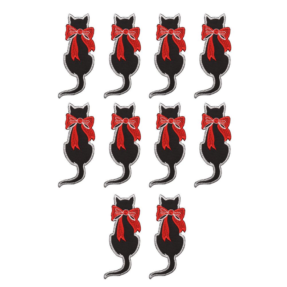 Термоаппликация Кот с бантом, 40х130мм 10 шт (черный), 13396