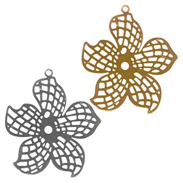 Филигранные элементы для бижутерии 4 см, цветок, 2 шт, серебро, Zlatka FDP-005