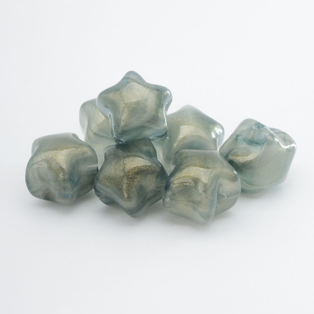 Бусины акрил 12.5х11х10.6 мм, 500 г, дымка, золот. шиммером звезда, AD009 оливковый, (7748706)7557 , Astra&Craft