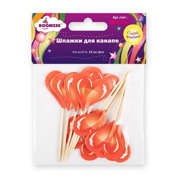 Шпажки для канапе 12 шт, 01-Сердце, Boomzee KMZ-08
