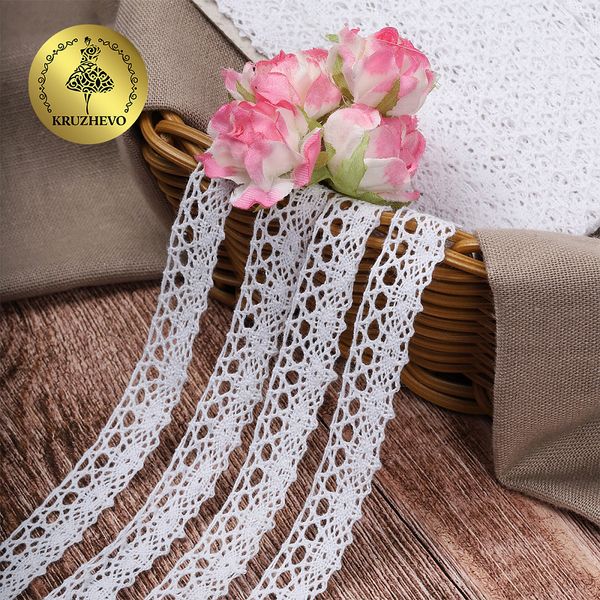 Кружево вязаное (тесьма) 13 мм / 10 метров, Тонкая нить, цв.02 белый, Kruzhevo