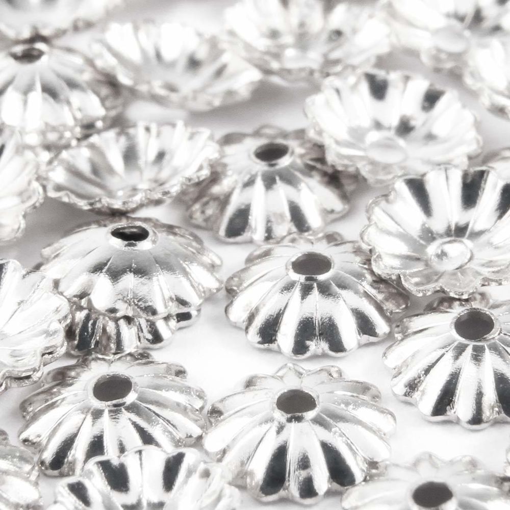 Шапочка для бусин, 3мм 100 шт в упак, Астра, Серебро