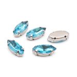 Хрустальные стразы в цапах формы миндаль, голубой 7х15 мм, 5 шт., МЦ009НН715