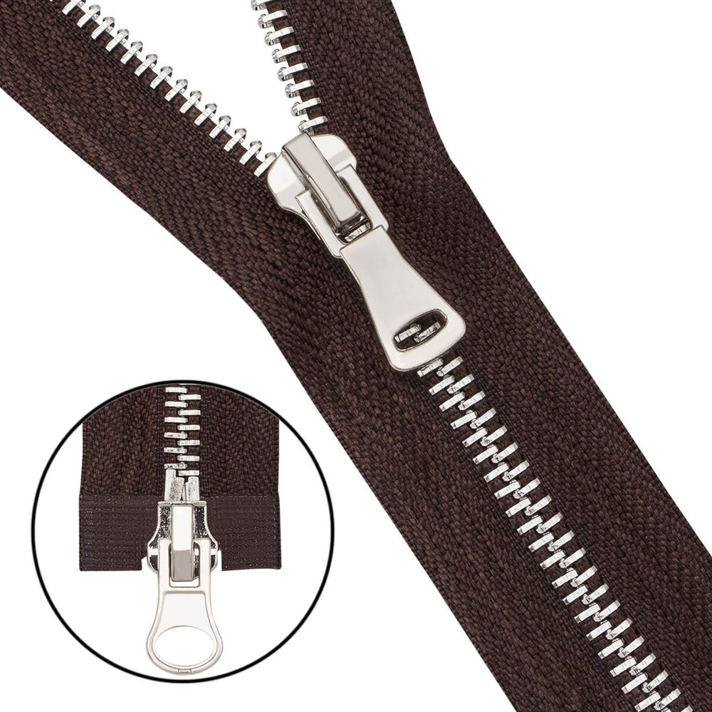 Молния металл Т5 (5 мм) 2 зам., разъем., 60 см, никель, 141 темно-коричневый, 6535-0309, 5 шт