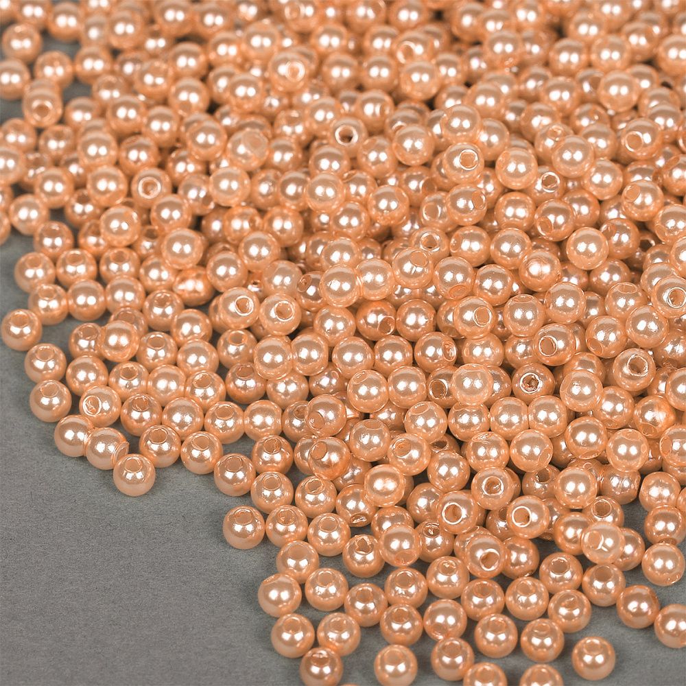 Бусины пластик (перламутр) ⌀4 мм, цв. 007 персик, 50 гр. (1500 шт), Magic4Hobby