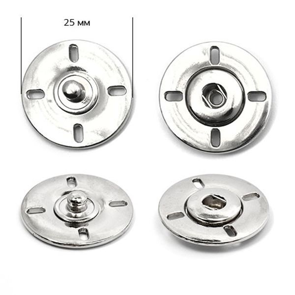 Кнопка пришивная металл ⌀25.0 мм, цв.никель, уп., 50 шт, TBY