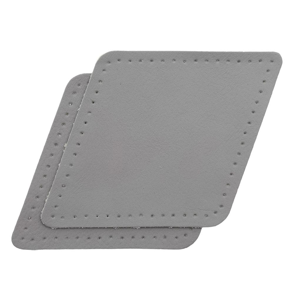 Заплатки пришивные из кожи, ромб 8х11,2см с перфорацией, 2 шт, 100% кожа, 07 серый, 9125