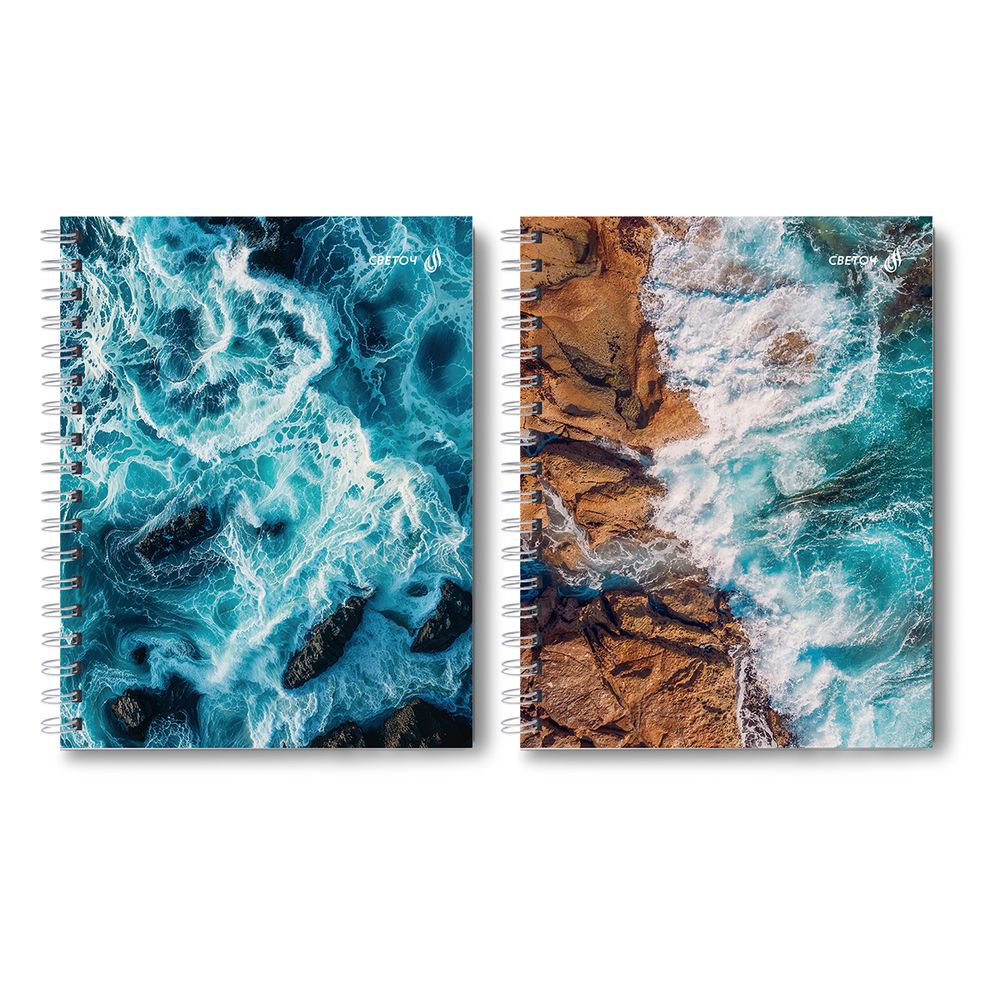 Тетрадь общая с твердой обложкой, глянцевая ламинация A5 80 л. на гребне 65 г/м², белизна 100% 4 шт клетка, 01560 Шторм, Светоч Т215