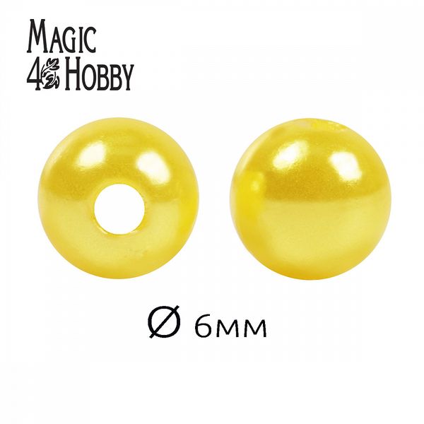 Бусины пластик (перламутр) ⌀6 мм, цв. A08 лимон, 50 гр. (483 шт), Magic4Hobby