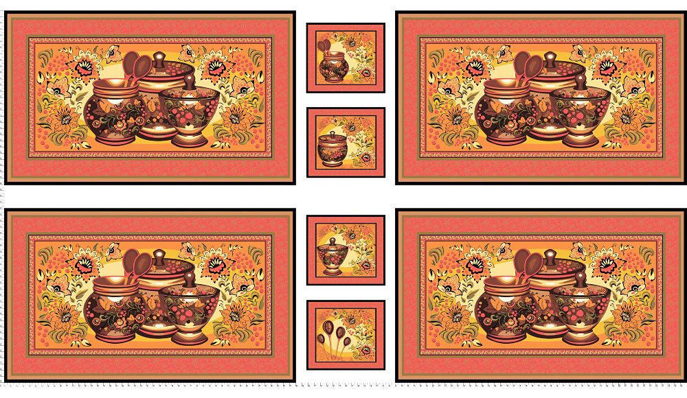 Ткань для пэчворка Peppy Русские традиции, рулон 112 см / 5 метров, РТ-02 Панель красный, Peppy