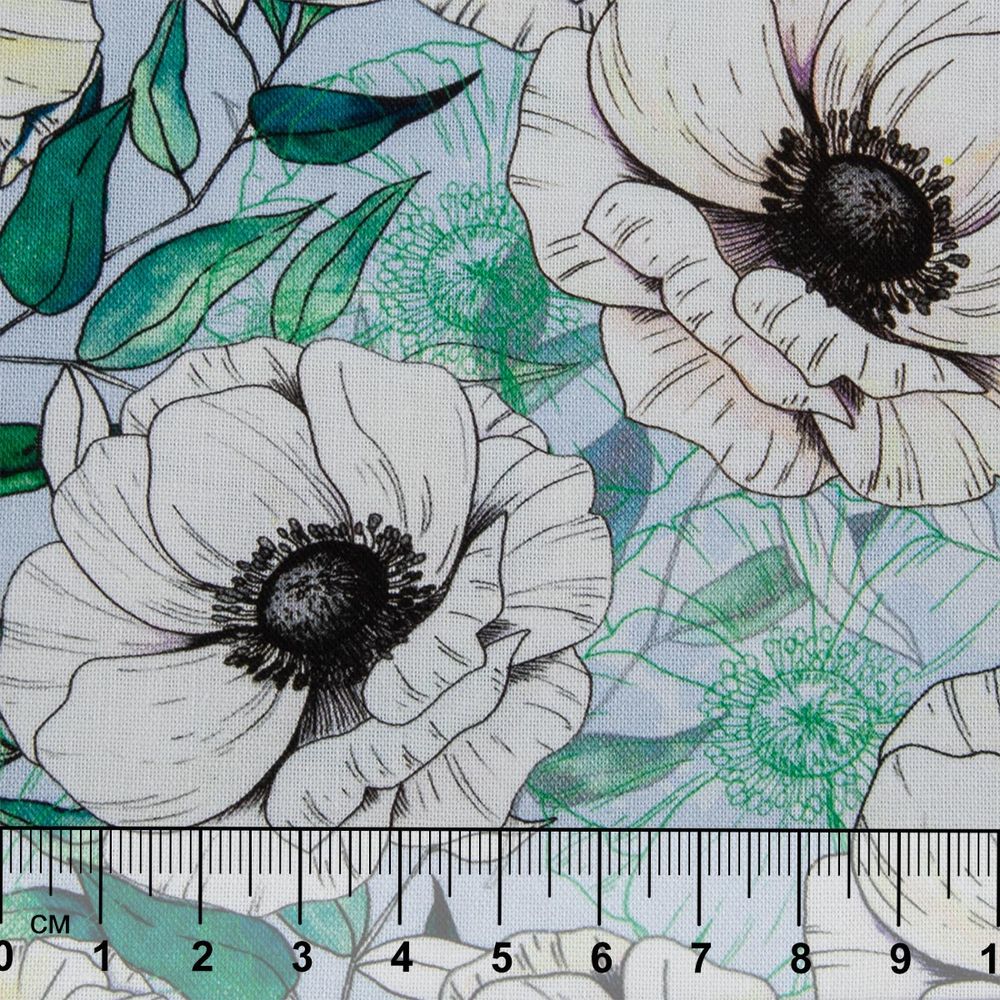 Ткань для пэчворка Peppy Цветущие анемоны 50х55 см, 140±5 г/м², ЦА-01 голубой