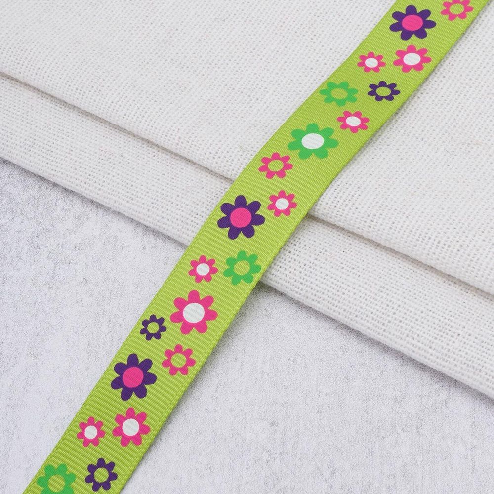 Лента репсовая (в рубчик) с рисунком 15.0 мм / 45.72 метра, ID 15131 цв.зел, 24541