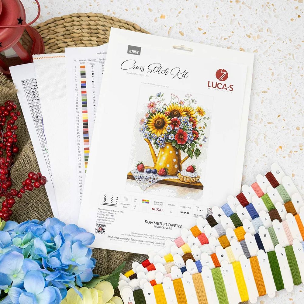 Набор для вышивания нитками Luca-S, Летние цветы, 25х34см