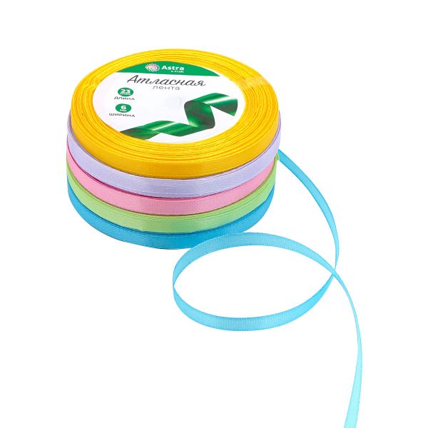 Набор атласных лент 5 цветов по 6.0 мм / 23 метра, летний микс