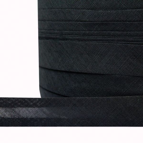 Косая бейка хлопковая 15 мм / 132±1 метра, BS, ≈2.48 г/м², F322 черный