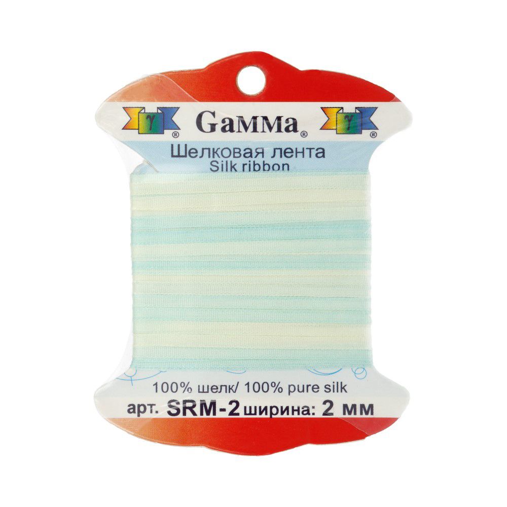 Лента (тесьма) шелковая 2.0 мм / 9.1±0.5 метров, M102 бл.салатовый/бл.желтый, Gamma SRM-2