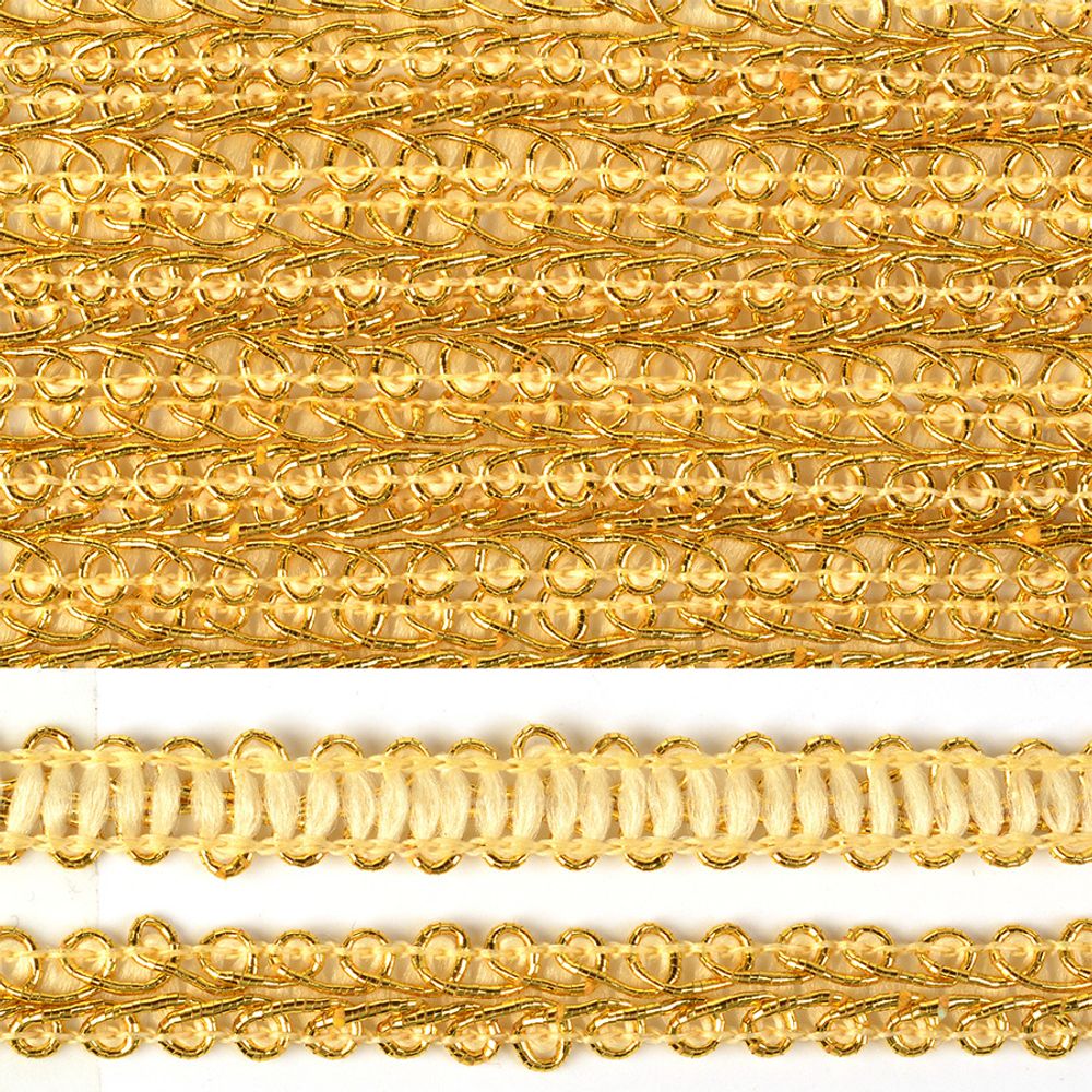 Тесьма в стиле шанель плетеная 12 мм 0384-0016 золото уп. 18.28м