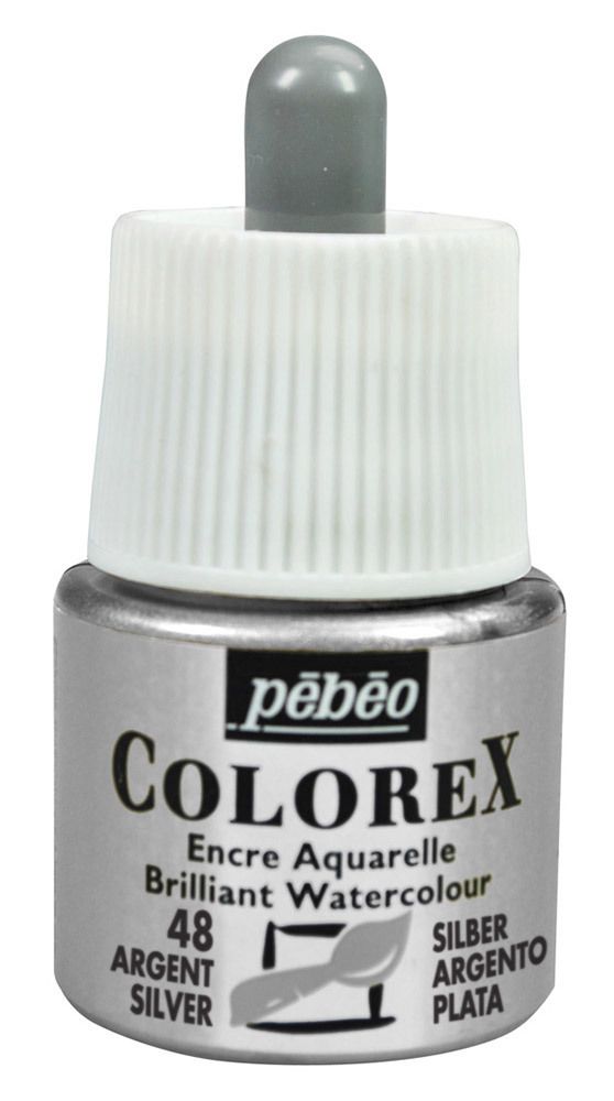 Краска акварель акварельные чернила металлик Colorex 45 мл, 342-048 серебро, Pebeo