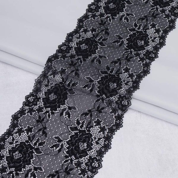 Кружево бельевое эластичное 175 мм / 10 метров, 1255, цв. 170 чёрный, 28112, Lauma