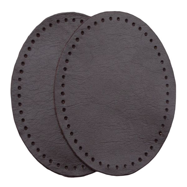 Заплатки пришивные из кожи, овал 6х8,2см с перфорацией, 2 шт, 100% кожа, 03 темно-коричневый, 9114