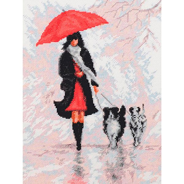 Набор для вышивания нитками Палитра, Дама с собачками, 20х26 см