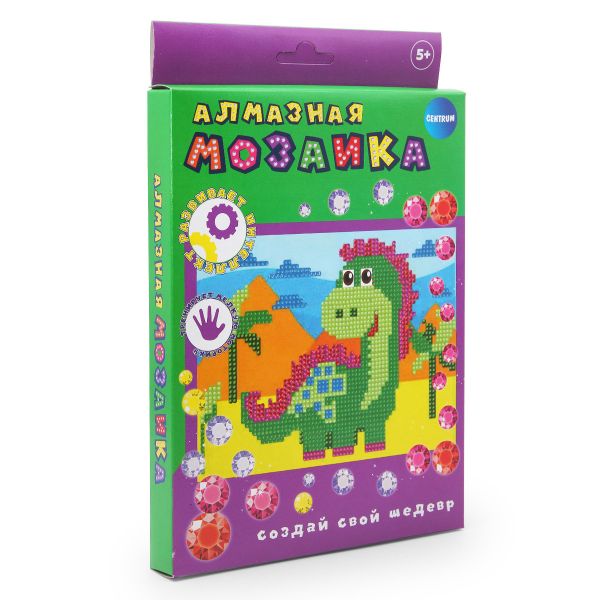 Алмазная (кристальная) мозаика Centrum, Динозаврик, 20х15 см (частичное заполнение)
