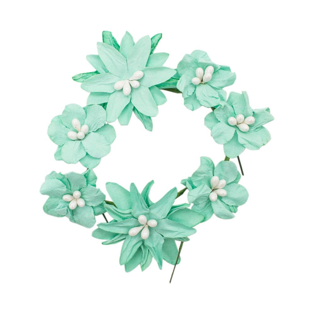 Цветы бумажные "Хризантемы", d 3 см/5 см, упак., 10 шт, Астра, голубой