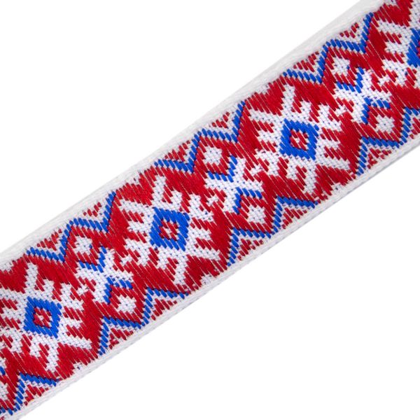Лента (тесьма) жаккардовая 18.0 мм / 25±1 метров, Славянский орнамент Оберег, рис.9651 (1 белый/красный/синий) С3771Г17