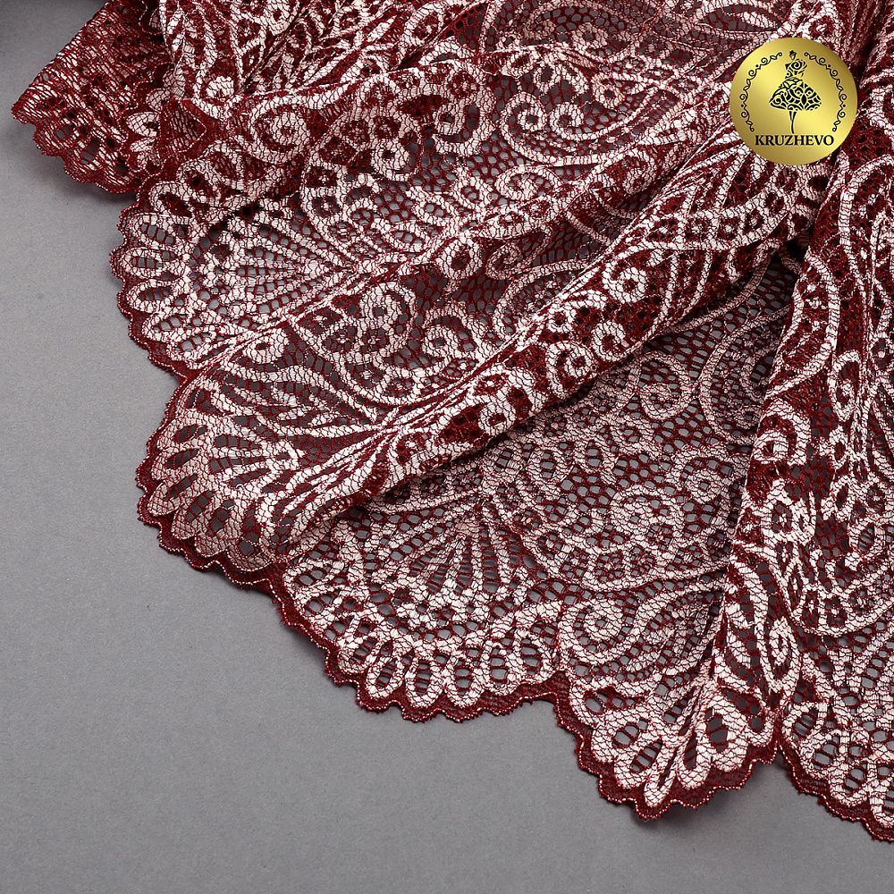 Кружево бельевое эластичное 225 мм / 25 м, 40992 цв.бордо+св.розовый, Kruzhevo