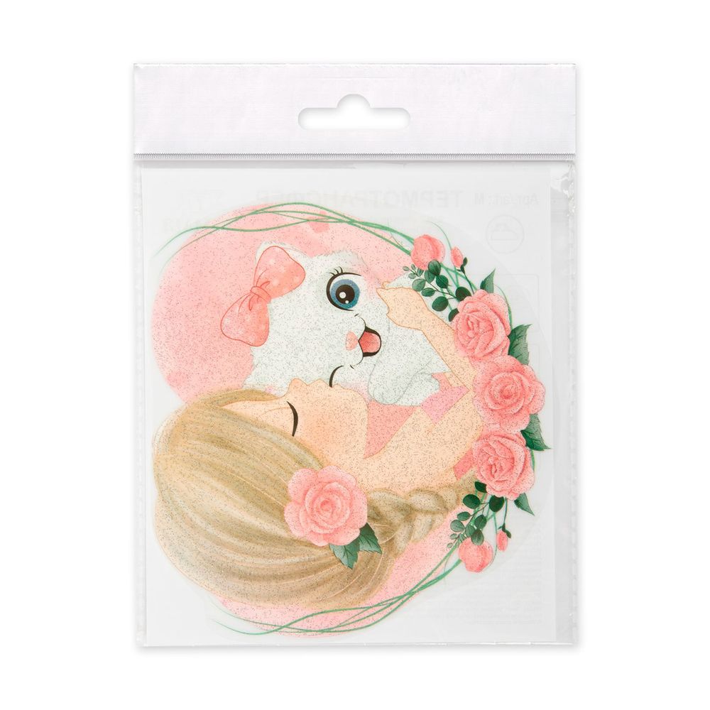 Термотрансфер M №02, 1 шт, M-211 девочка с котенком 13.4х13 см, Gamma "M" №02