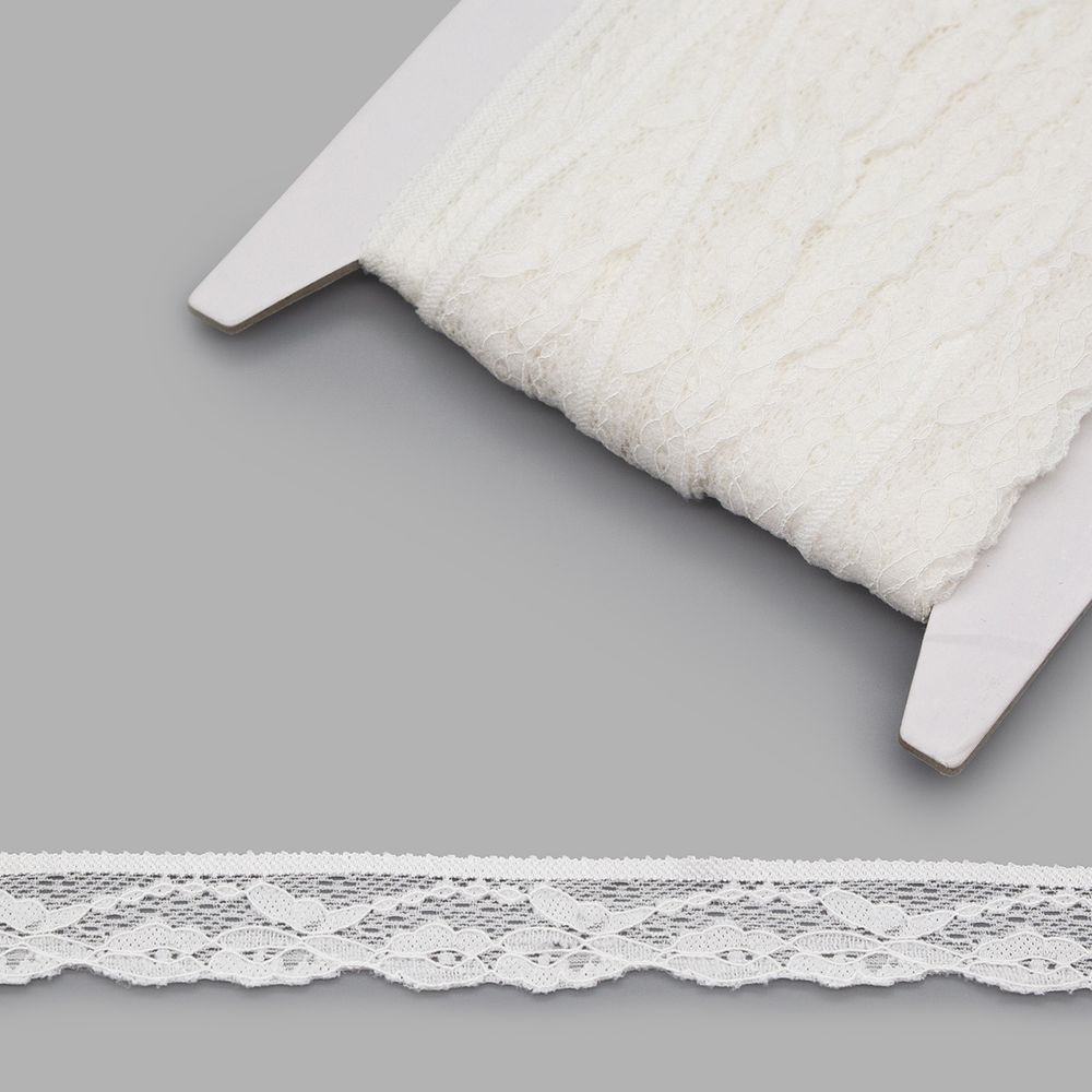 Кружево эластичное (стрейч) 25 мм / 13.71±10% метров, белый, LAEC-19173