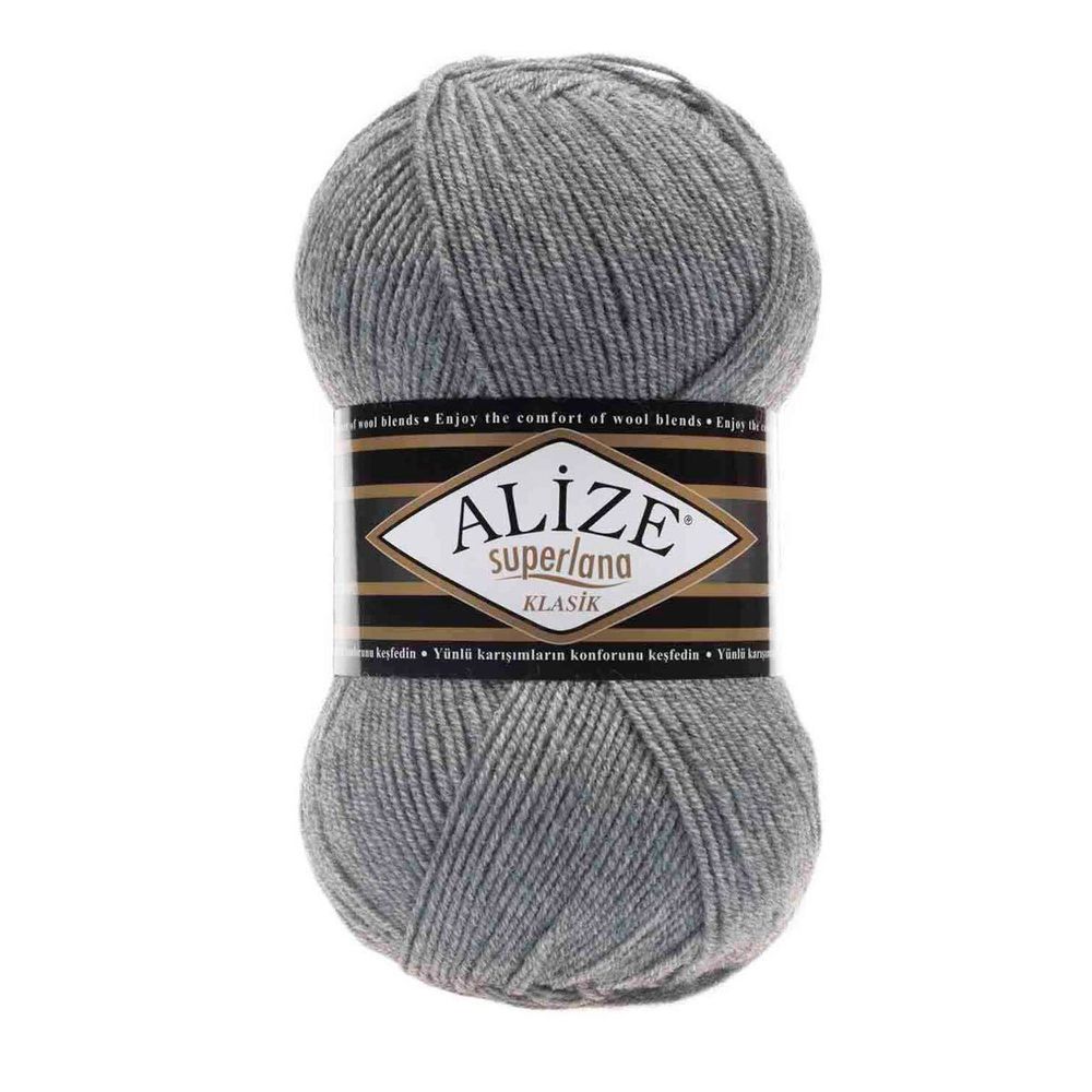 Пряжа Alize (Ализе) Superlana klasik / уп.5 мот. по 100 г, 280м, 021 серый меланж A