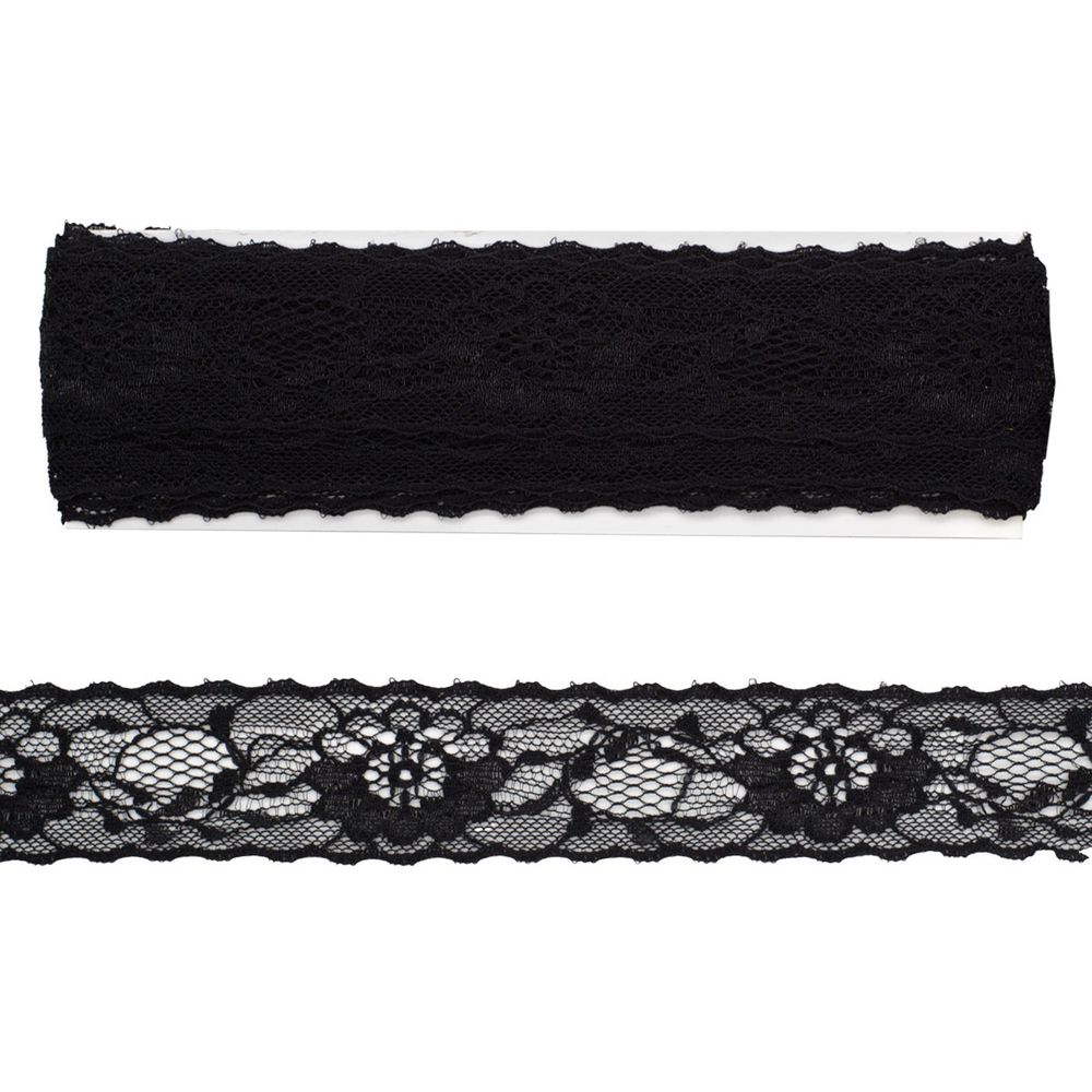 Кружево на сетке 33 мм, 5 м, ±4 см, 0623-1175, черный