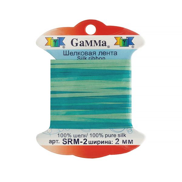 Лента (тесьма) шелковая 2.0 мм / 9.1±0.5 метров, M128 бл.зеленый/бирюзовый, Gamma SRM-2