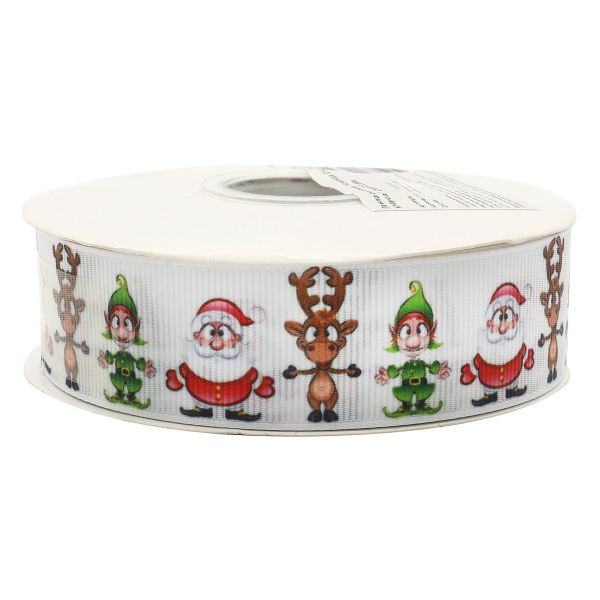 Лента репсовая (в рубчик) Команда Санта-Клауса 25 мм, 22.86 м