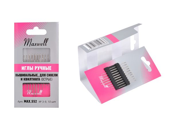 Иглы ручные вышивальные, для синели и квилтинга (острые) №3-9, уп.10 игл