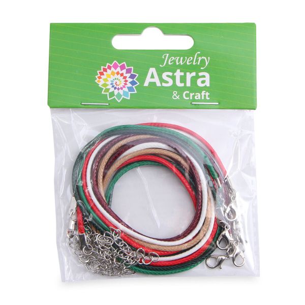 Набор вощенных шнуров для кулонов и подвесок с замком 45см, d-2мм, 6 шт, красно-зеленый, 65236