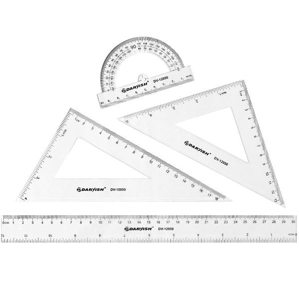 Набор геометрический 4 предмета (линейка 30 см+ транспортир+ 2 треугольника), DV-12050