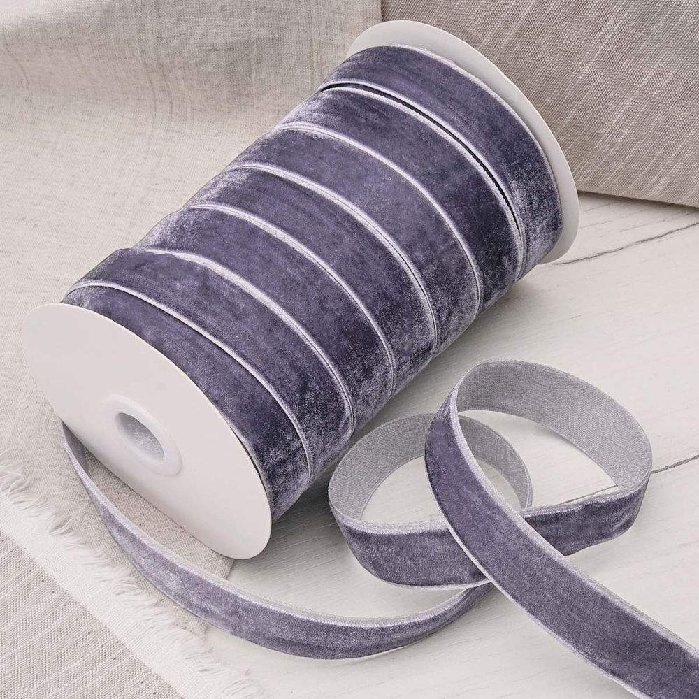 Лента бархатная (тесьма) 20.0 мм / 32.9±2 метров, 0081-1901, 189 серо-голубой