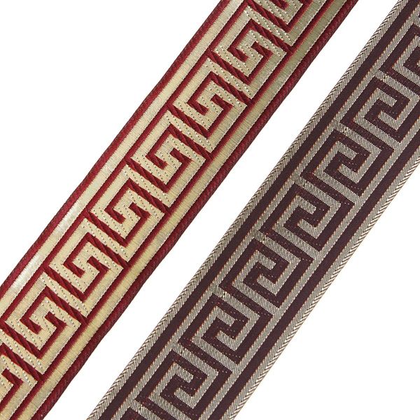 Тесьма декоративная металлизированная Меандр 35мм, 10 метров, 35062 бордо/золото
