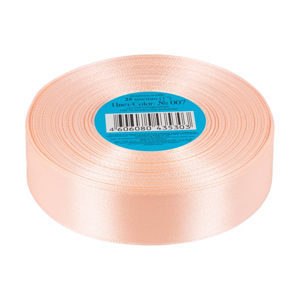 Лента атласная 1-сторонняя 25.0 мм / 33±2 метра, 007 персиковый, Gamma