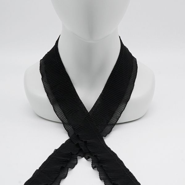 Кружево плиссированное 50 мм, / 45.72 метра, складка плиссе, двухслойное, цвет черный