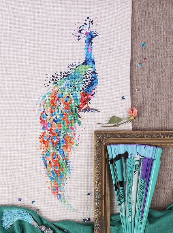 Набор для вышивания нитками Panna, Золотая серия, Павлин, 17х45 см