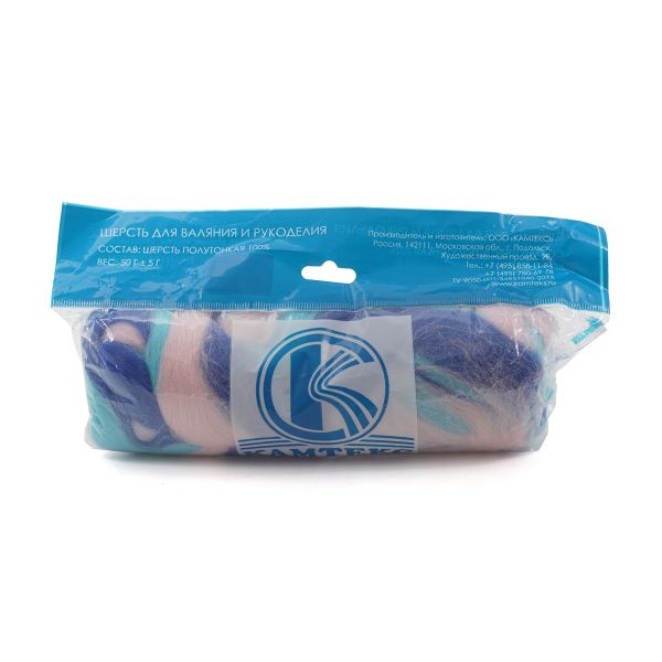 Шерсть для валяния Камтекс Лента для валяния п/тонкая 1х50 г, (25-28 мкр), 2.1 м, меланж 16 415