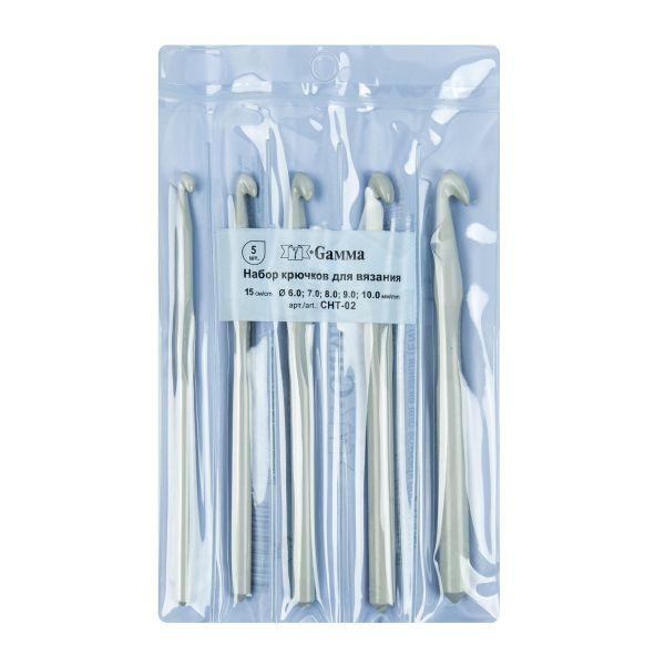Набор крючков алюминий ⌀6-10 мм, мм 15 см, 5 шт, в чехле, 6.0; 7.0; 8.0; 9.0; 10.0 мм, Gamma CHT-02