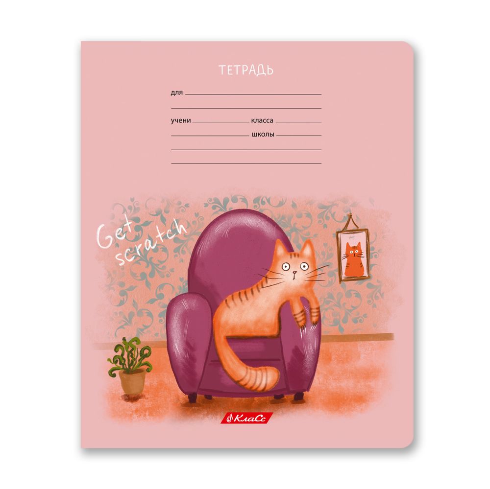 Тетрадь ученическая школьная, выборочный лак, A5+ 18 л. на скобе 65 г/м², белизна 100%, 20 шт, клетка, 000706 Жизнь кота Абрикоса, Светоч 18ТЕТк-003